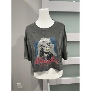 Blondie Rock Band Graphic Crop Top Distressed Grey‎ S M